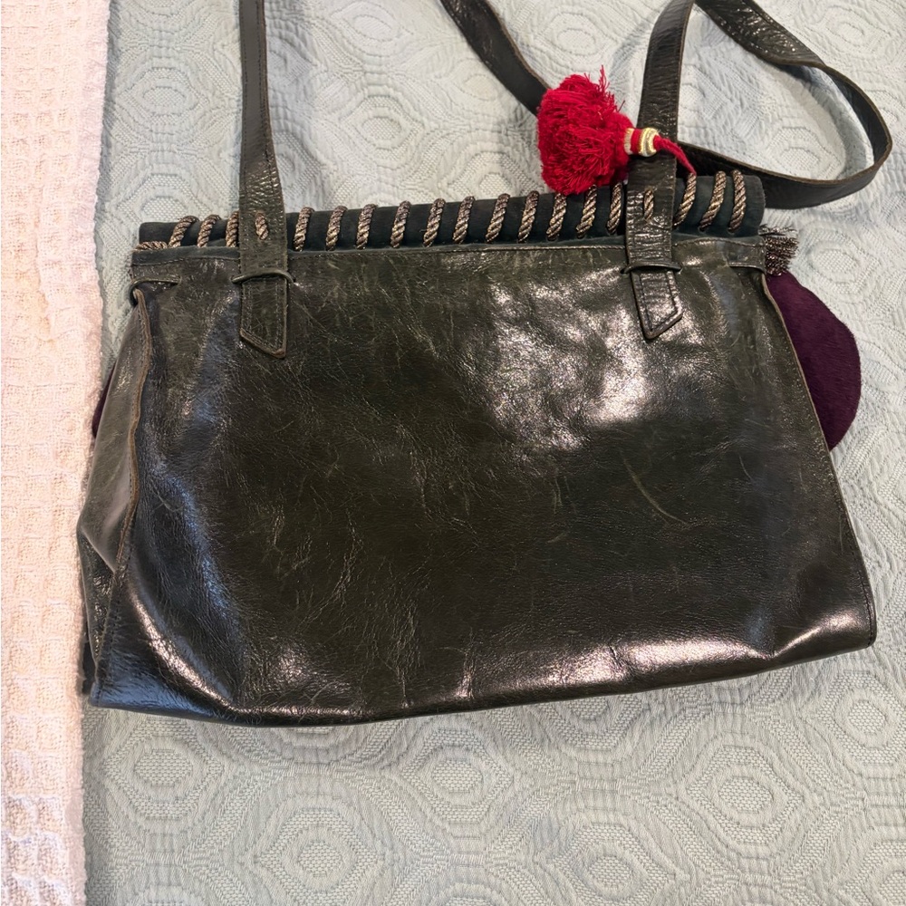 Vintage Carlos Falchi Black and Red Crest purse with purple suede interior flap - Picture 5 of 13